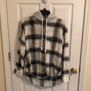 American Eagle Outfitters Black and White Distressed Hooded Sweatshirt